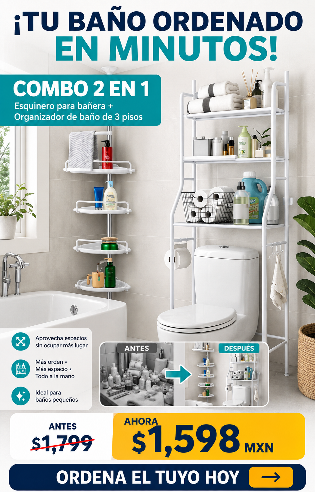 COMBO RACK DE BAÑO + ESQUINERO